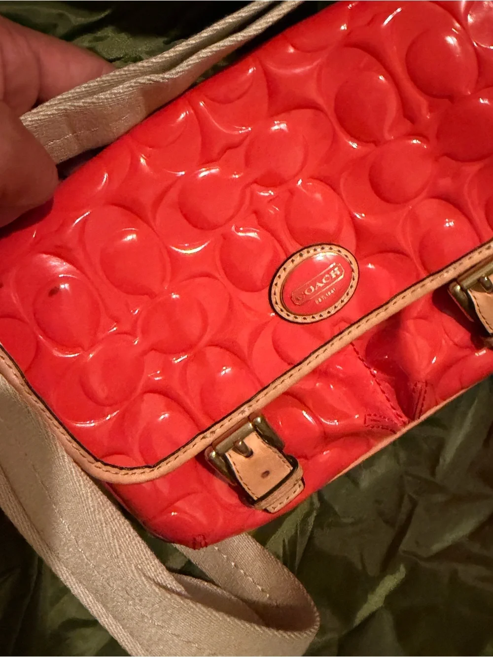 Coach Red Patent Signature Crossbody with Leather Trim